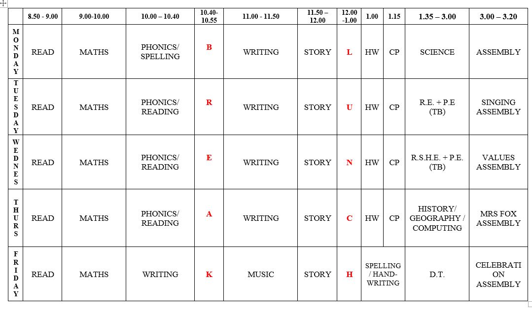 Class 1 Timetable