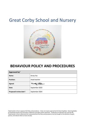 Behaviour Policy and procedures