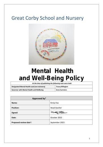 Great Corby School and Nursery Mental Health Well Being Policy
